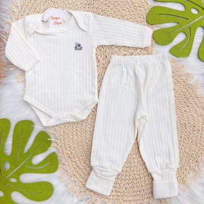 Conj. Body Manga Longa Pinguim e Calça Canelada - Branco